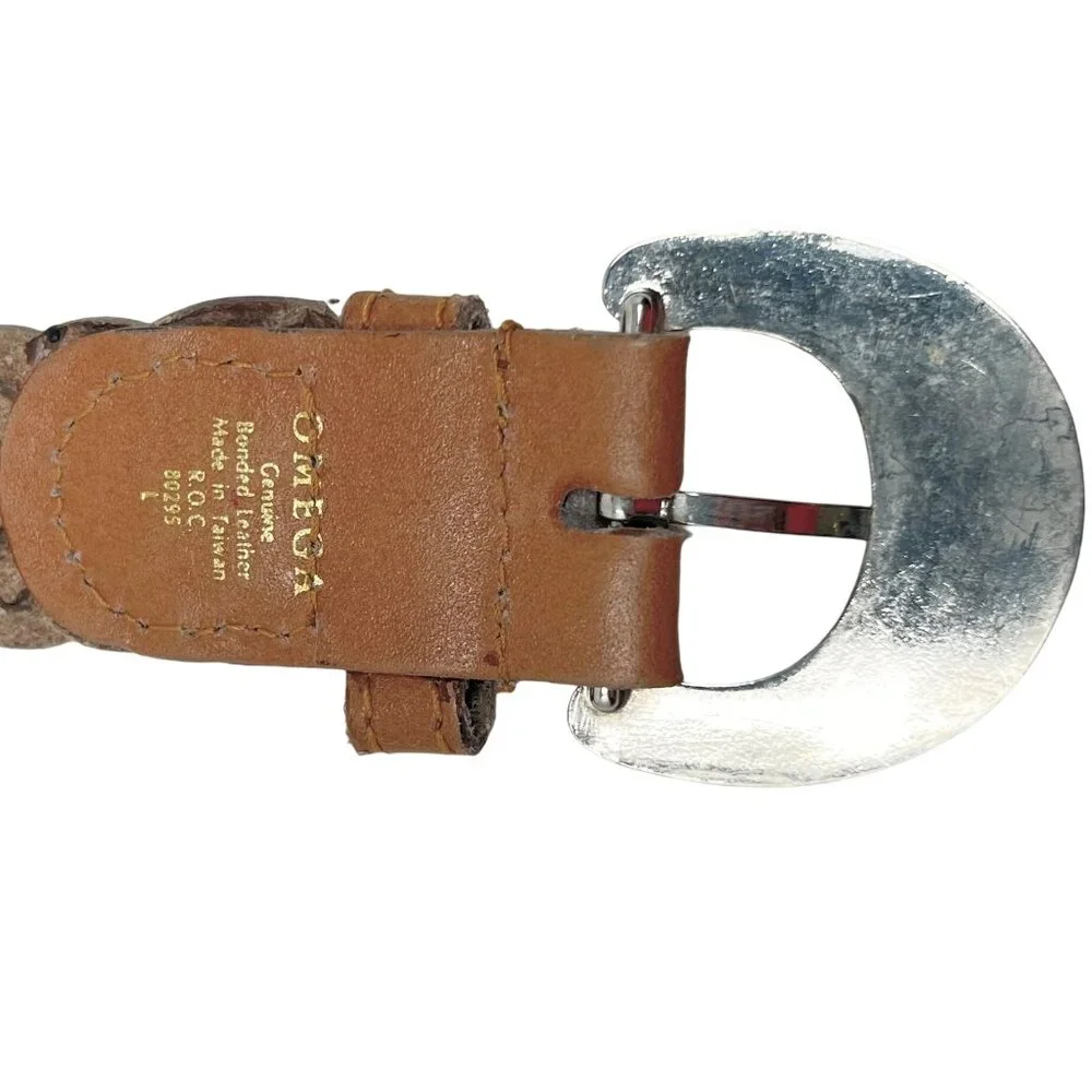 Vintage 1980's Unisex Omega Western Belt Size L Braided Leather Metal‎ Accents